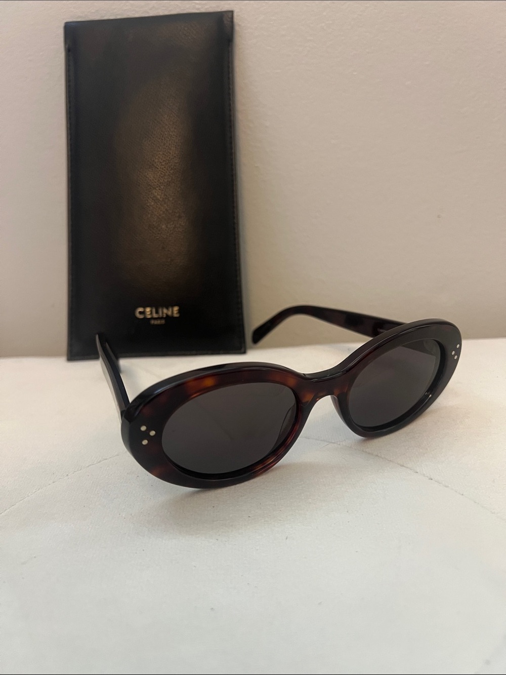 CELINE Tortoiseshell Cat Eye Sunglasses with Black Lenses